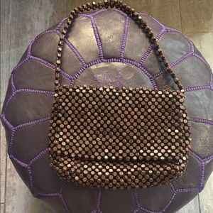 The Sak Brown and Gold Beaded Clutch